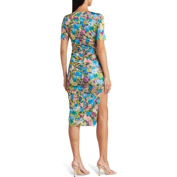 Black Halo Delina Print Ruched Midi Sheath Dress size 8 New with Tags - Picture 7 of 10